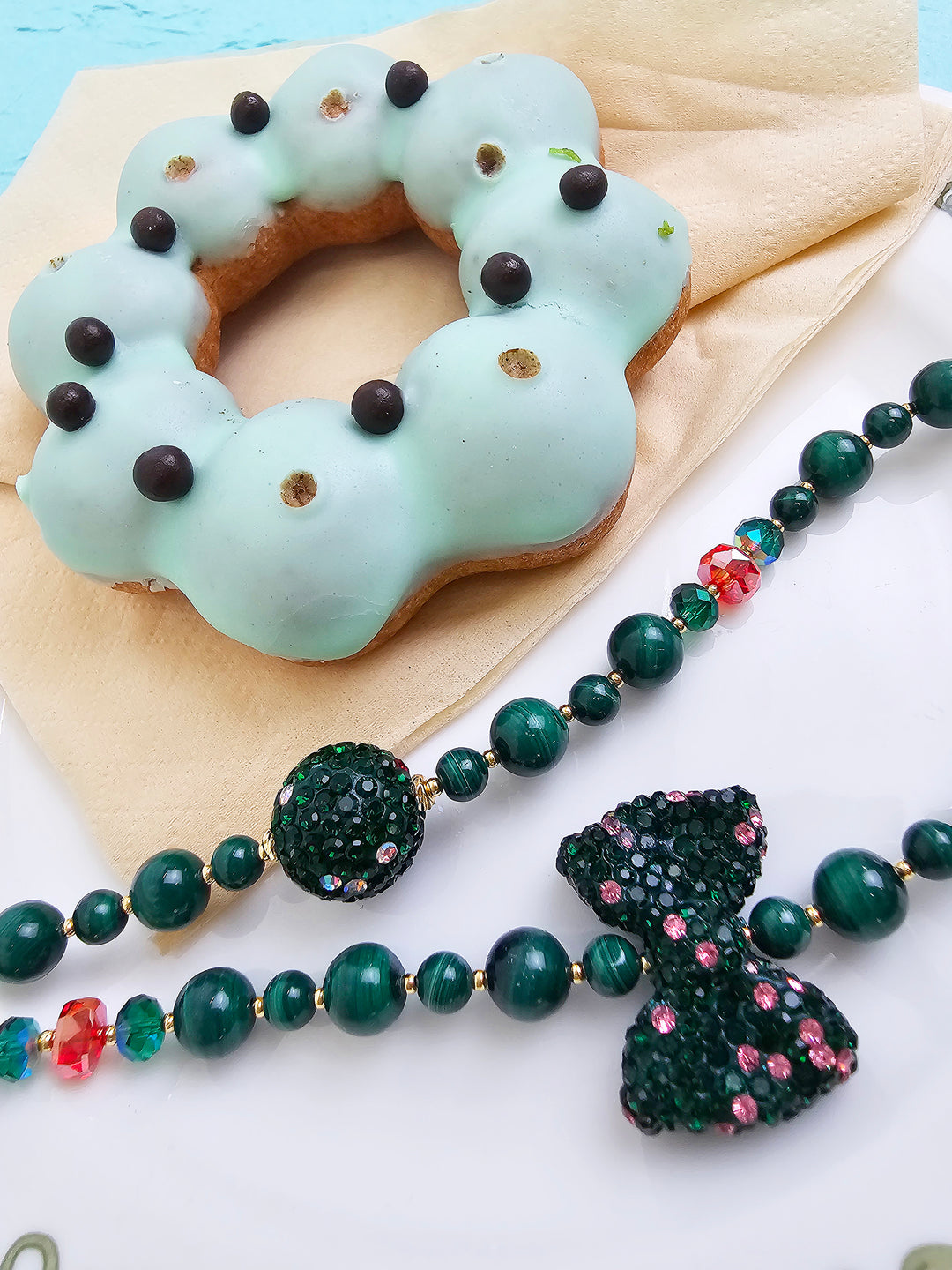Malachite With Rhinestone Butterfly Knot Phone Strap PC068