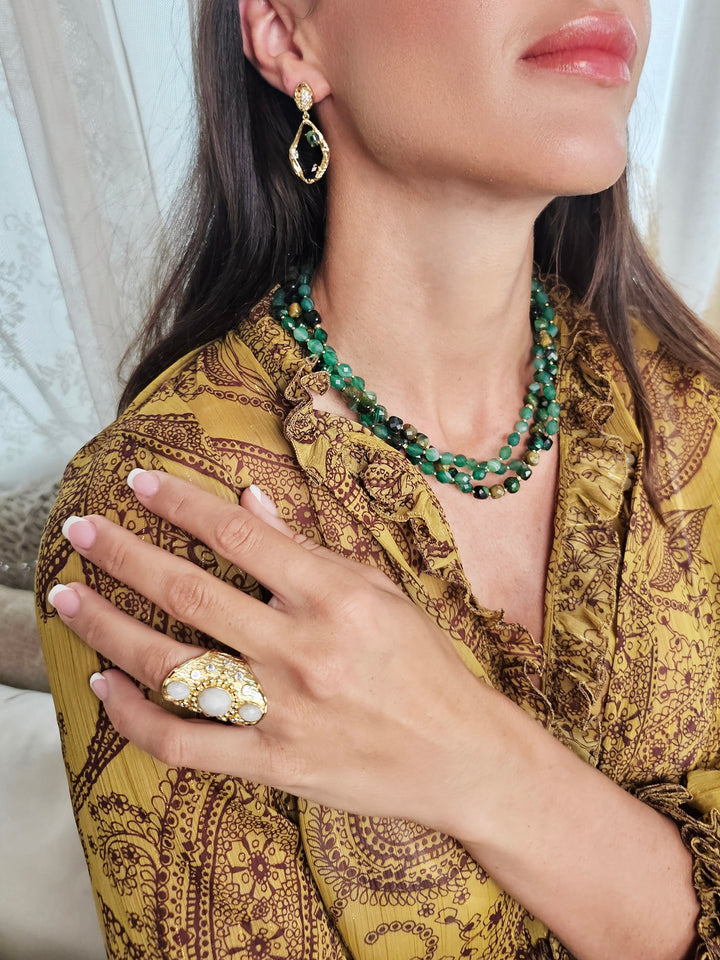 Green Agate With Tiger-eye Multi-layers Necklace QN020