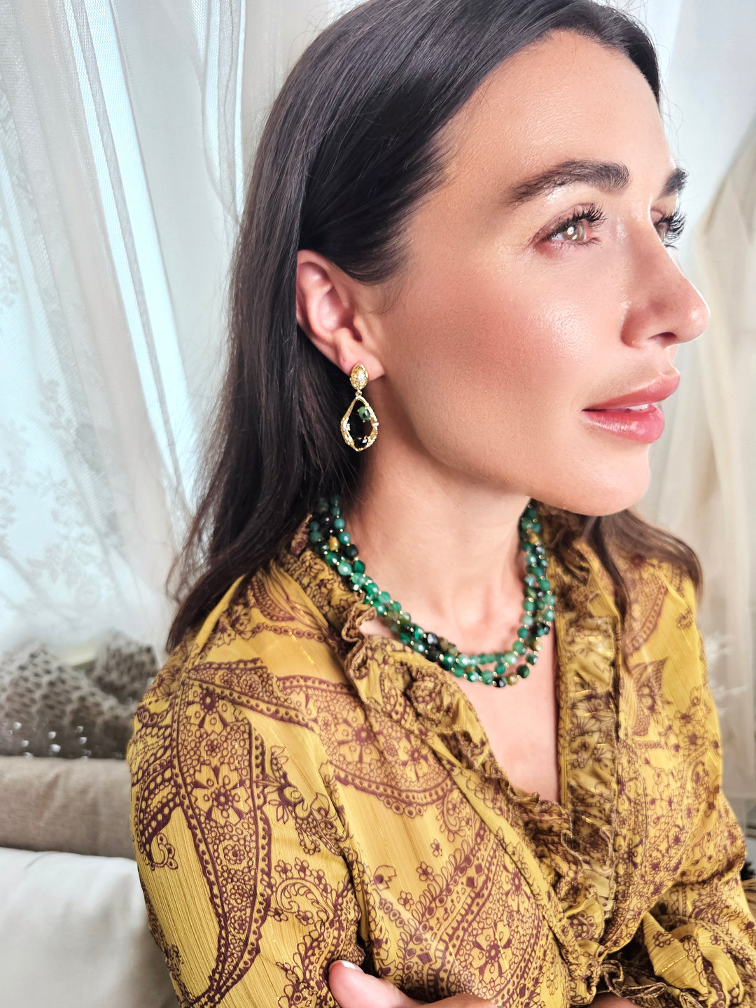 Green Agate With Tiger-eye Multi-layers Necklace QN020