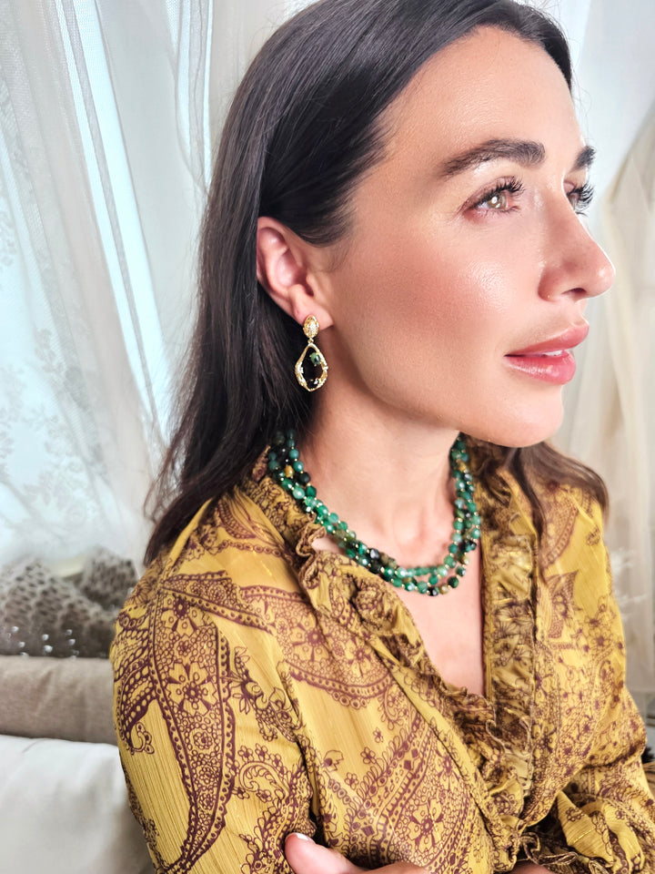 Green Agate With Tiger-eye Multi-layers Necklace QN020