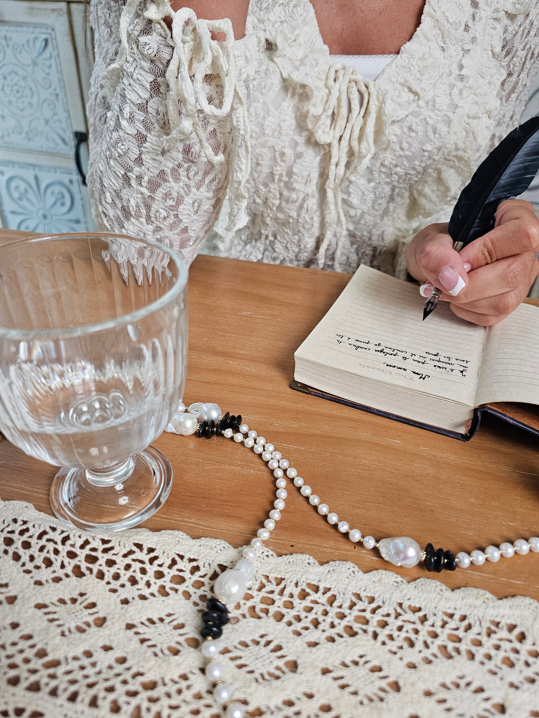 Baroque Pearls With Black Tourmaline Long Necklace QN041