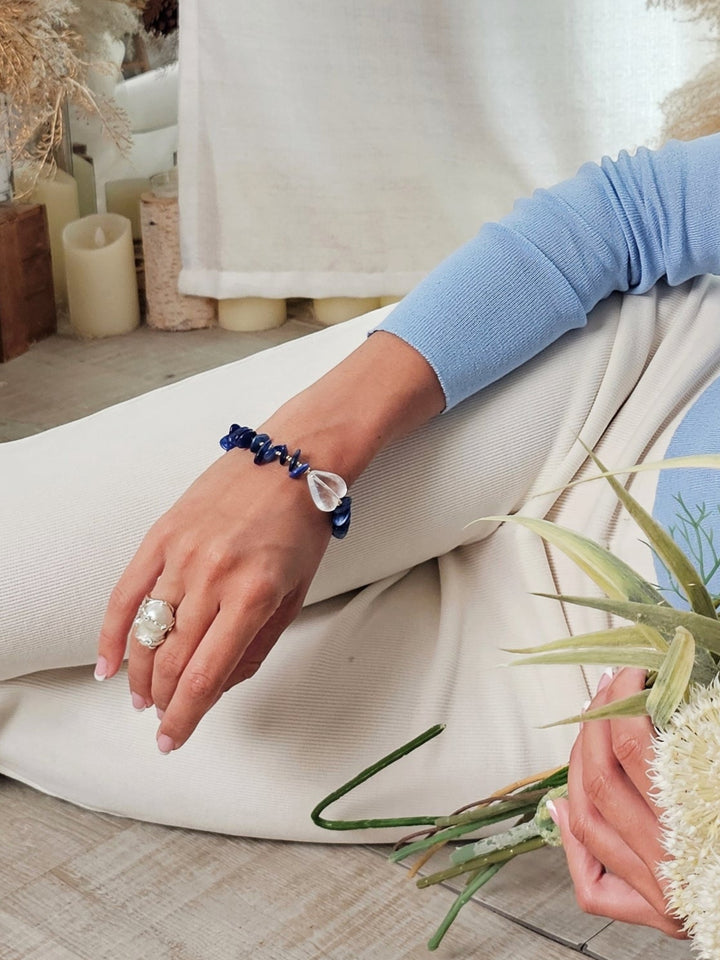 Lapis With Heart White Quartz Bracelet QB013