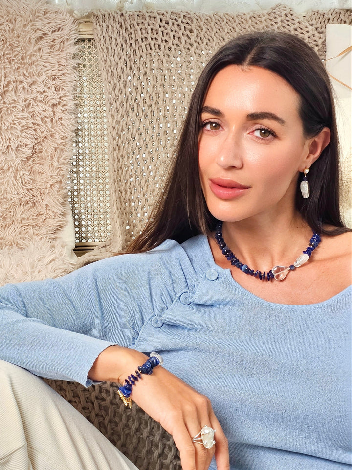 Lapis With Bowknot White Quartz Necklace QN032