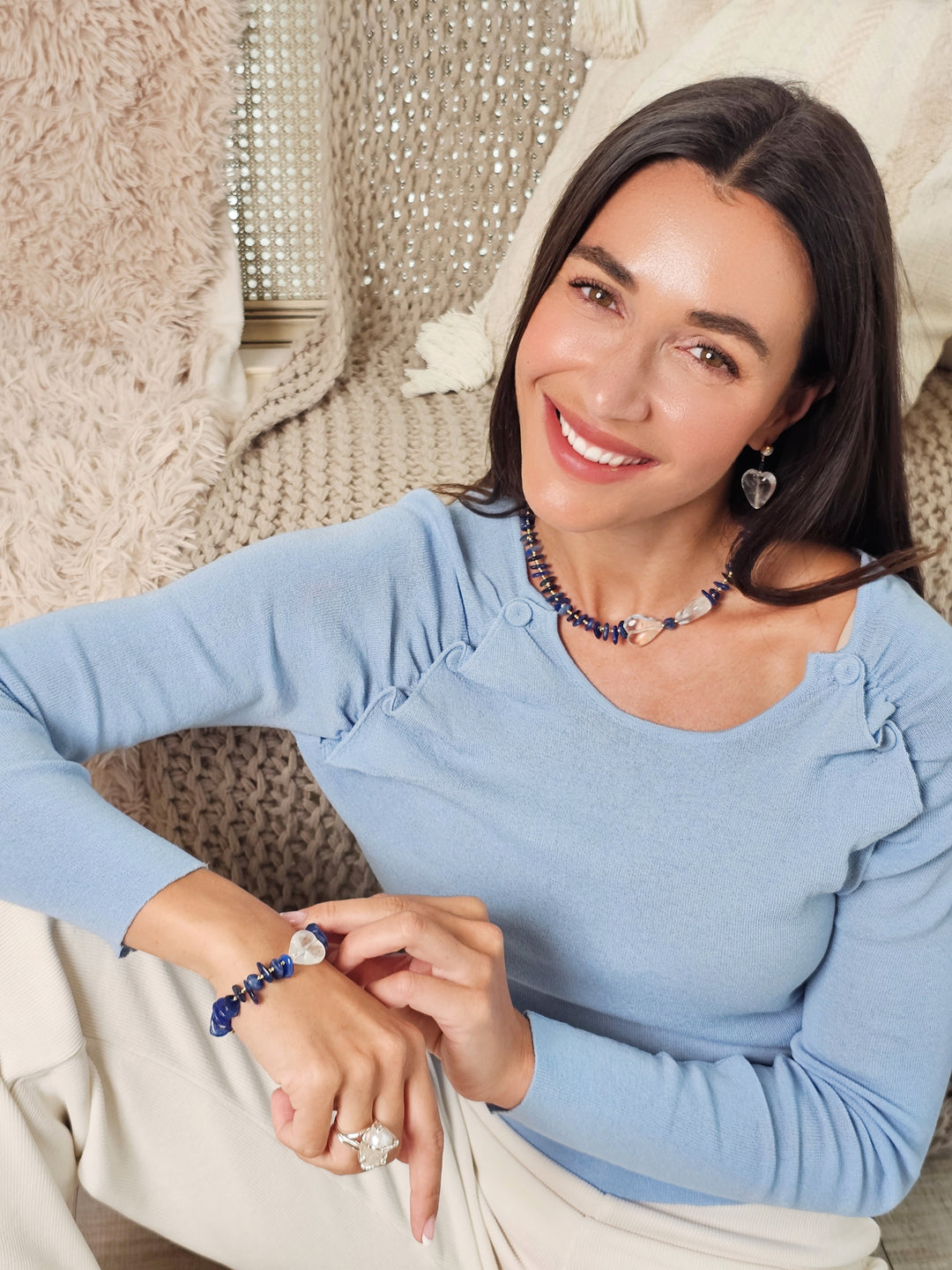 Lapis With Bowknot White Quartz Necklace QN032