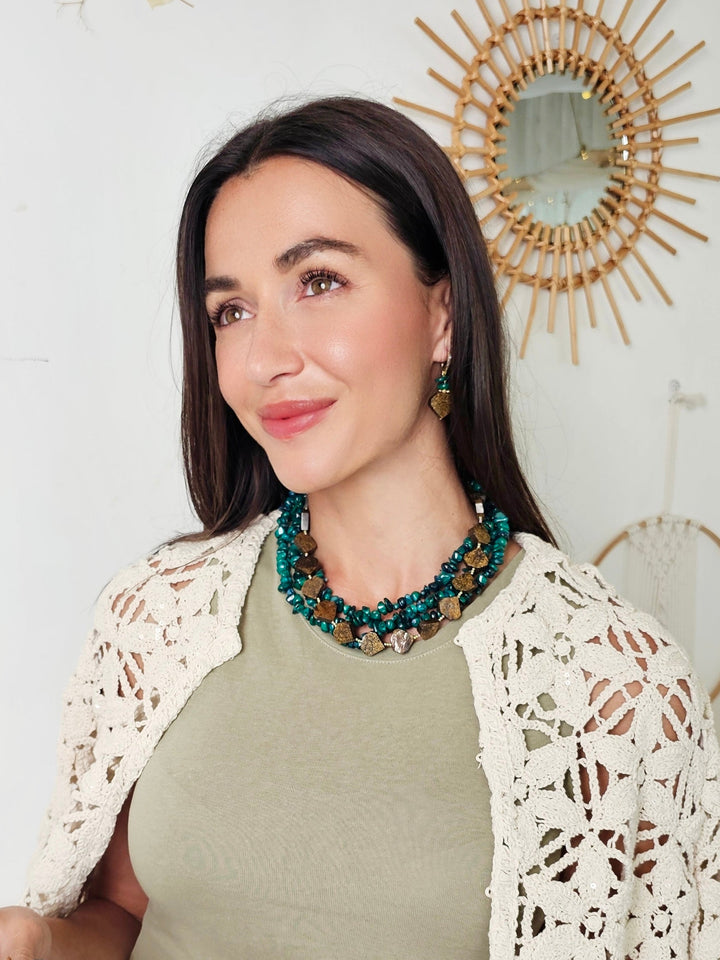 Green Bamboo Coral With Tiger-eye Stone Multi-layers Necklace QN014