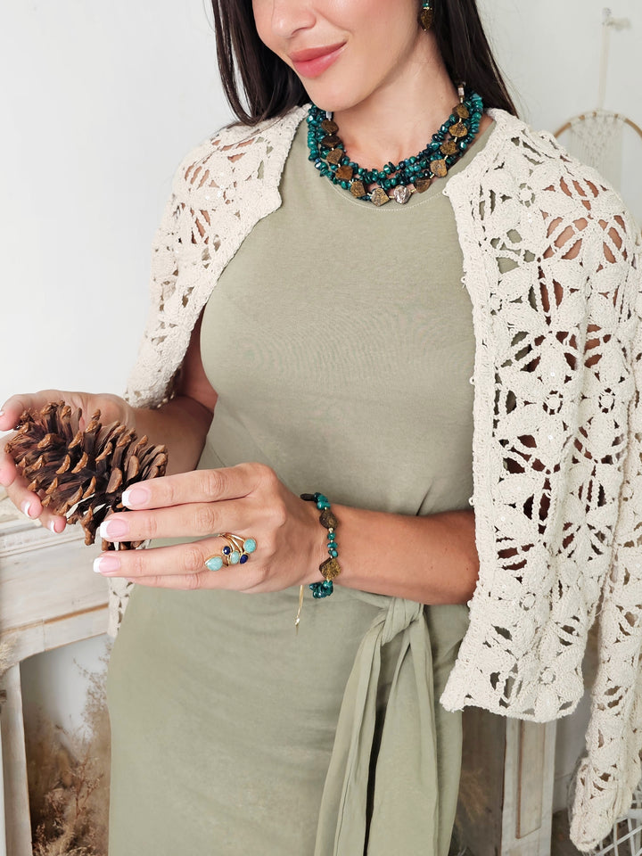 Green Bamboo Coral With Tiger-eye Bracelet QB007