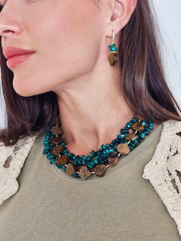 Green Bamboo Coral With Tiger-eye Stone Multi-layers Necklace QN014