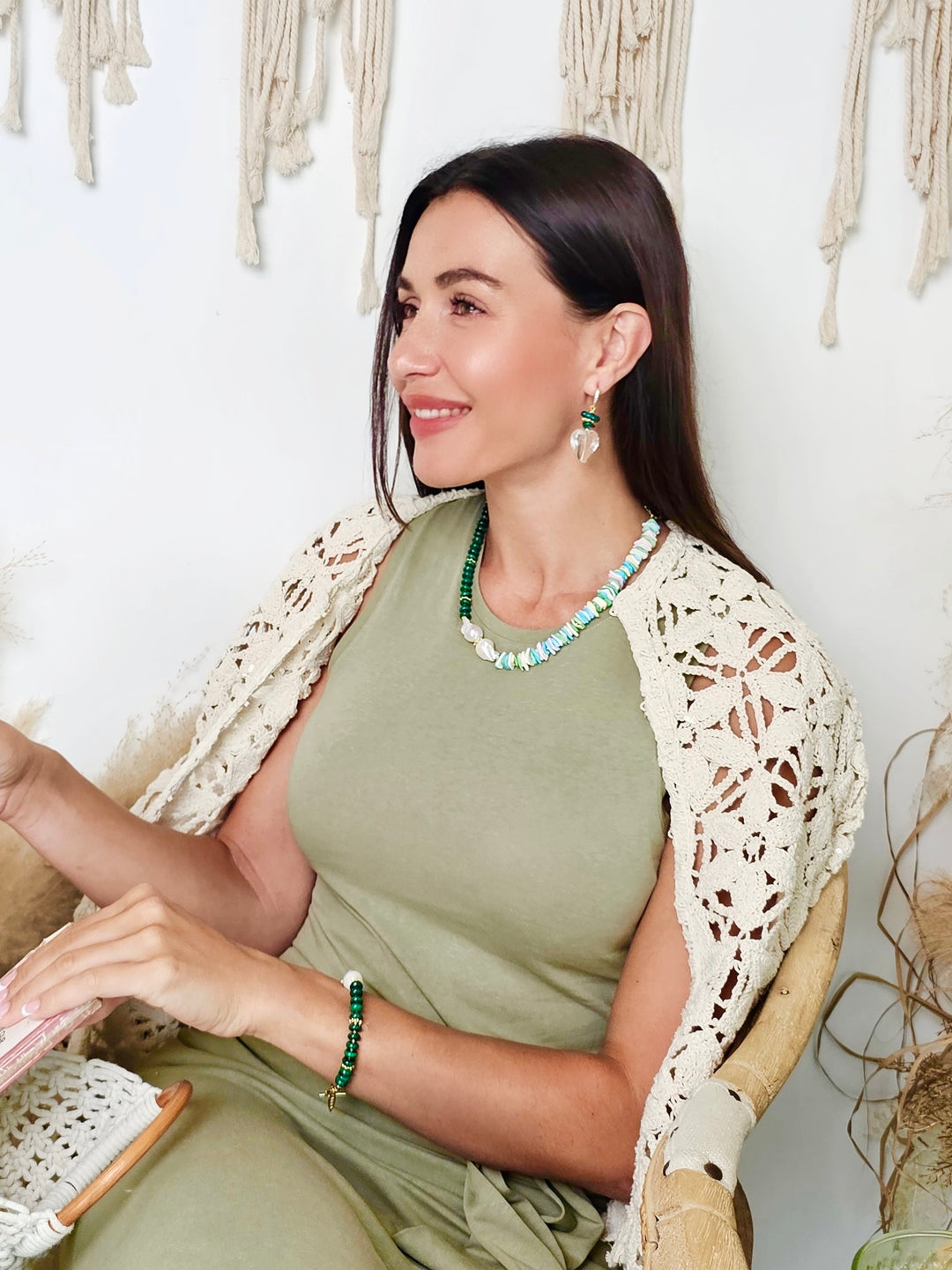 Malachite And Colorful Shell With Baroque Pearl Bracelet QB008