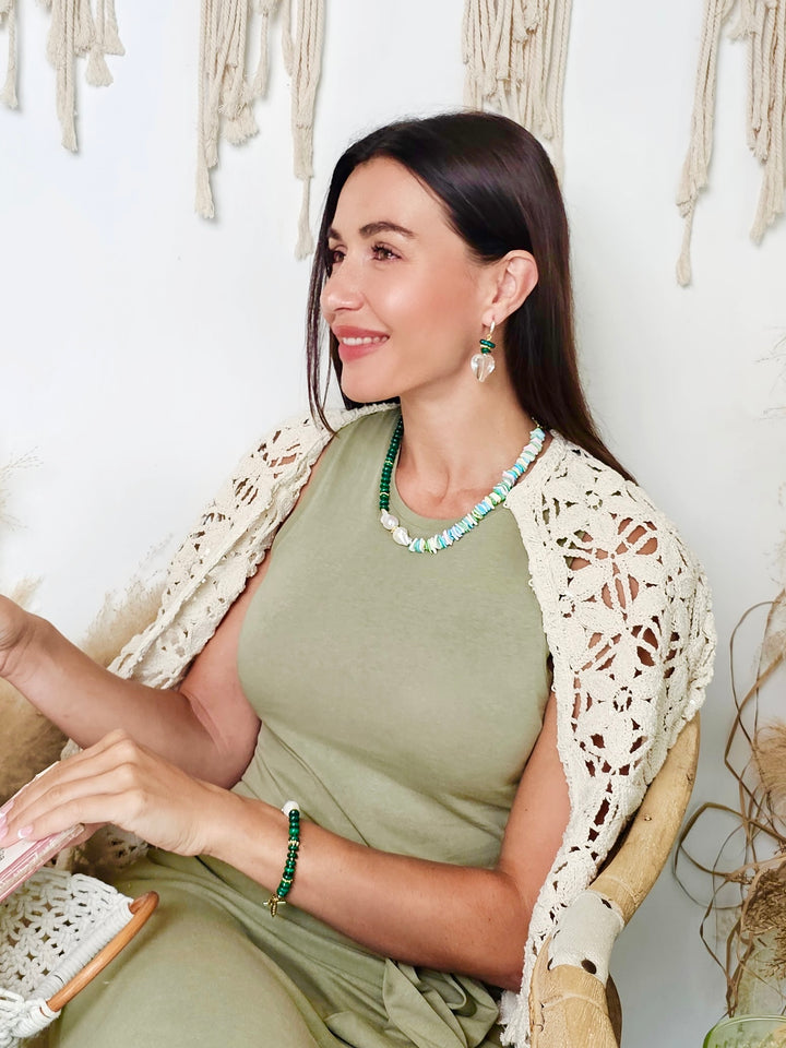 Malachite And Colorful Shell With Baroque Pearl Bracelet QB008