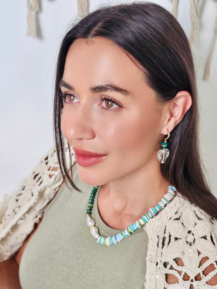 Malachite And Colorful Shell With Baroque Pearl Necklace QN017