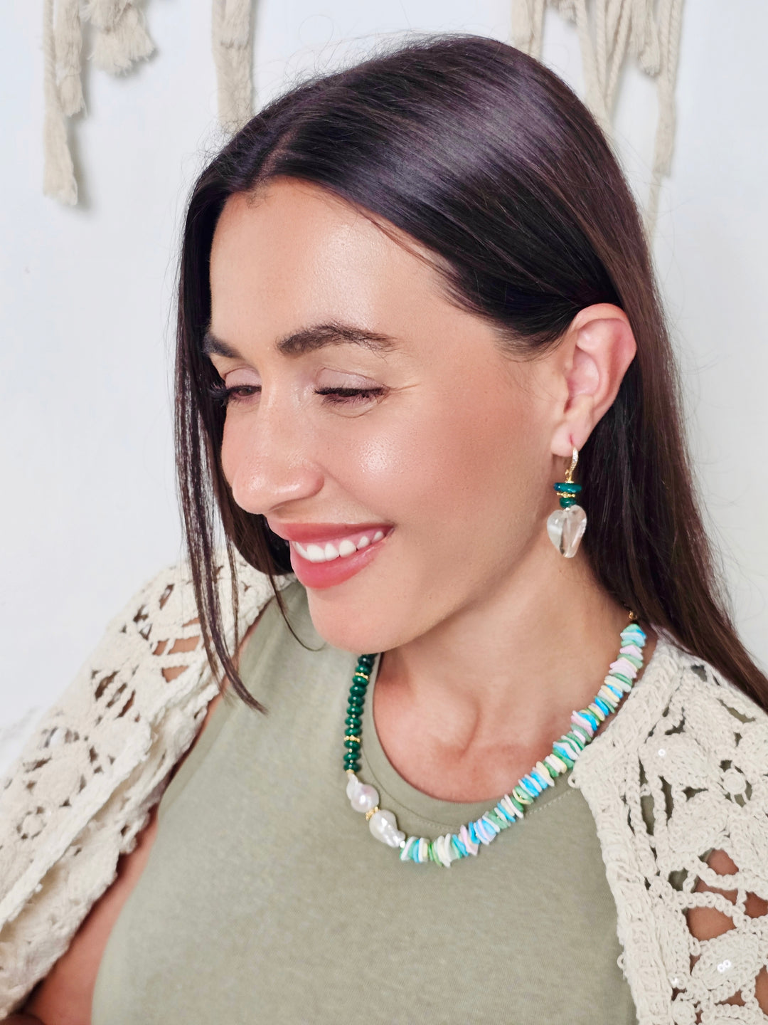 Malachite And Colorful Shell With Baroque Pearl Necklace QN017