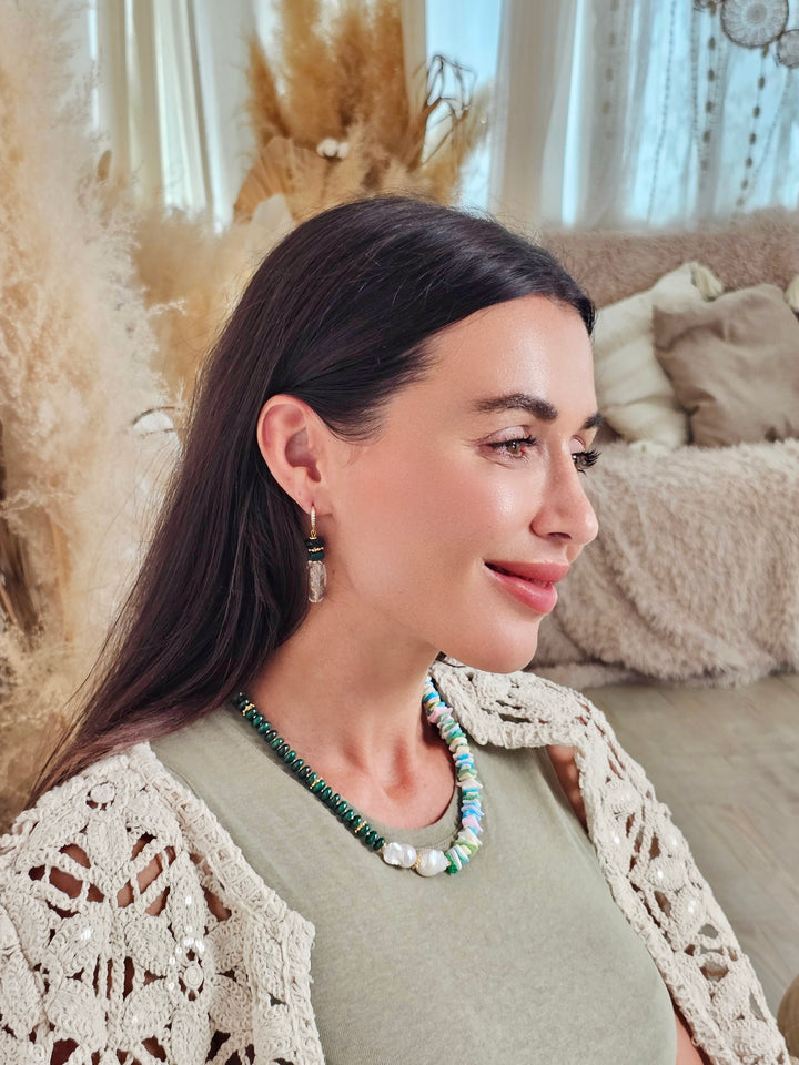 Malachite And Colorful Shell With Baroque Pearl Necklace QN017