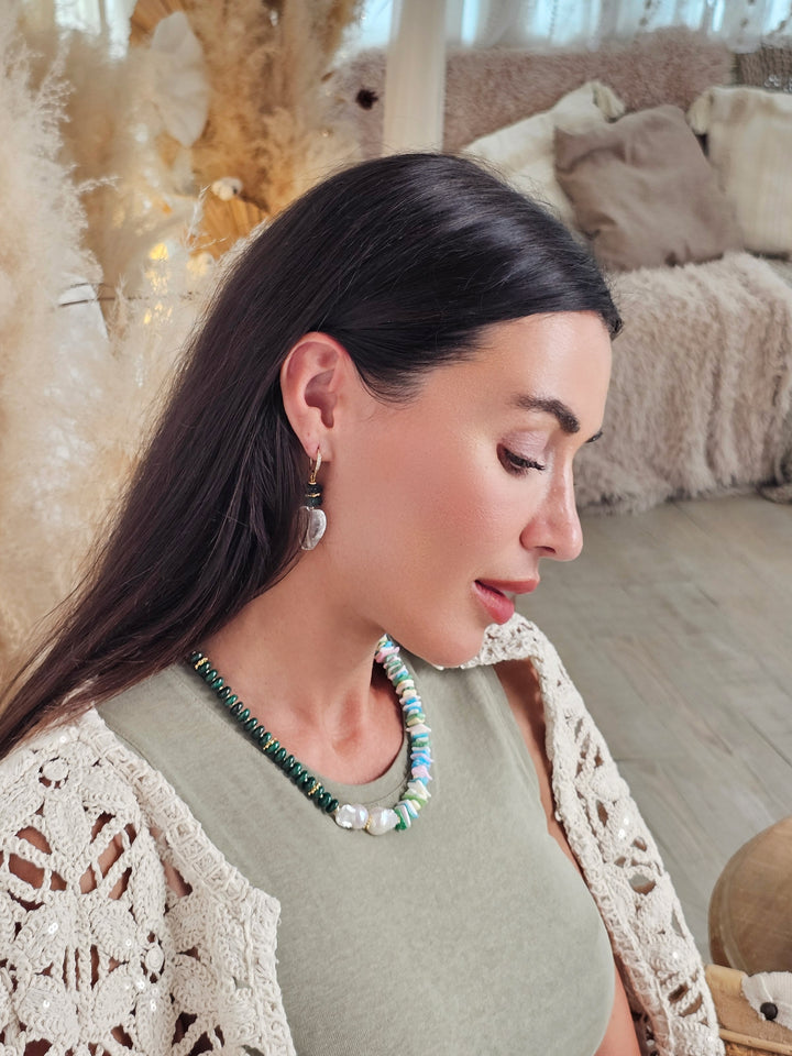 Malachite And Colorful Shell With Baroque Pearl Necklace QN017