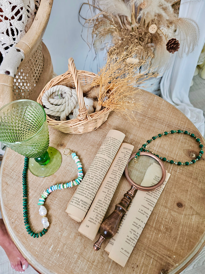 Malachite And Colorful Shell With Baroque Pearl Necklace QN017