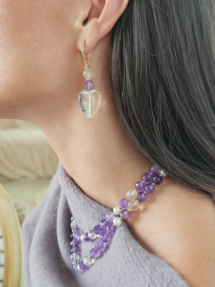Amethyst With White Quartz Double Layers Necklace QN027