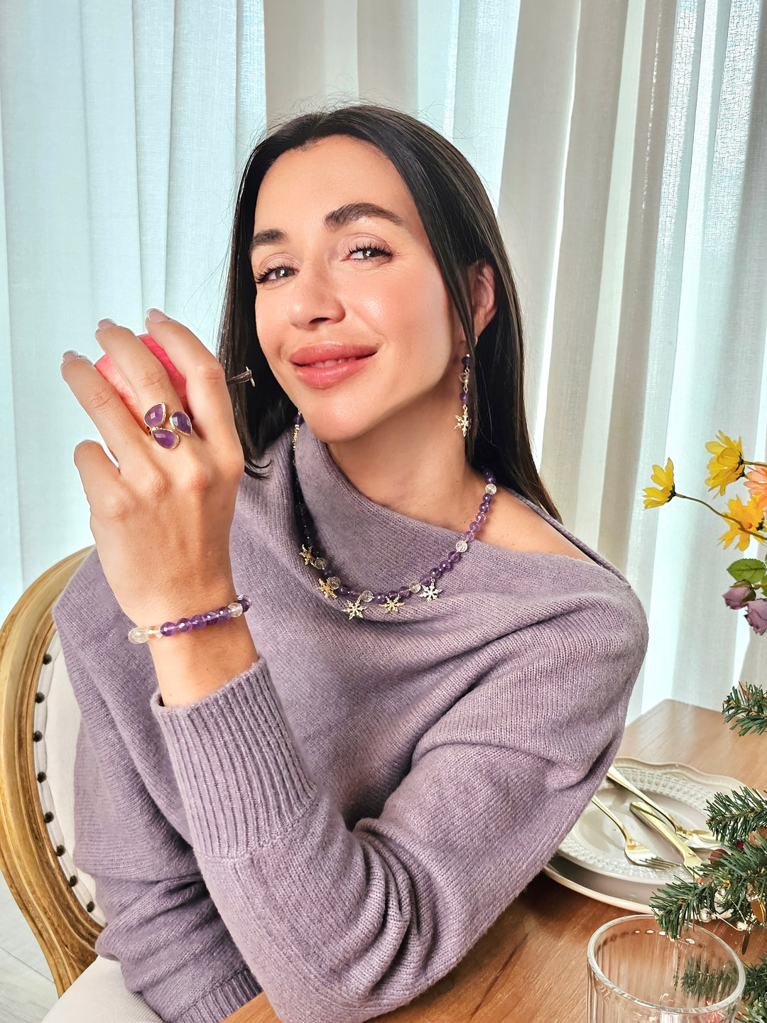 Amethyst With White Quartz Flexible Bracelet QB012