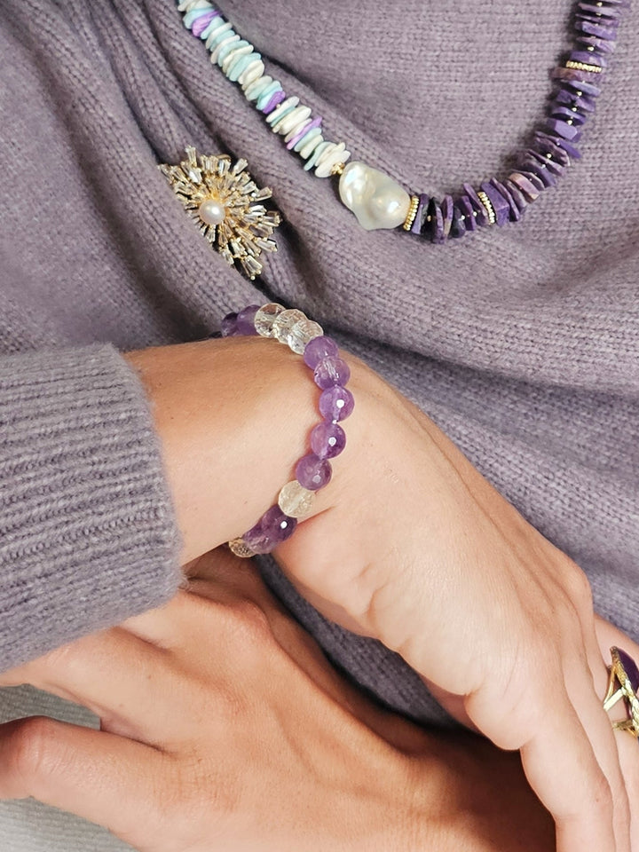 Amethyst With White Quartz Flexible Bracelet QB012