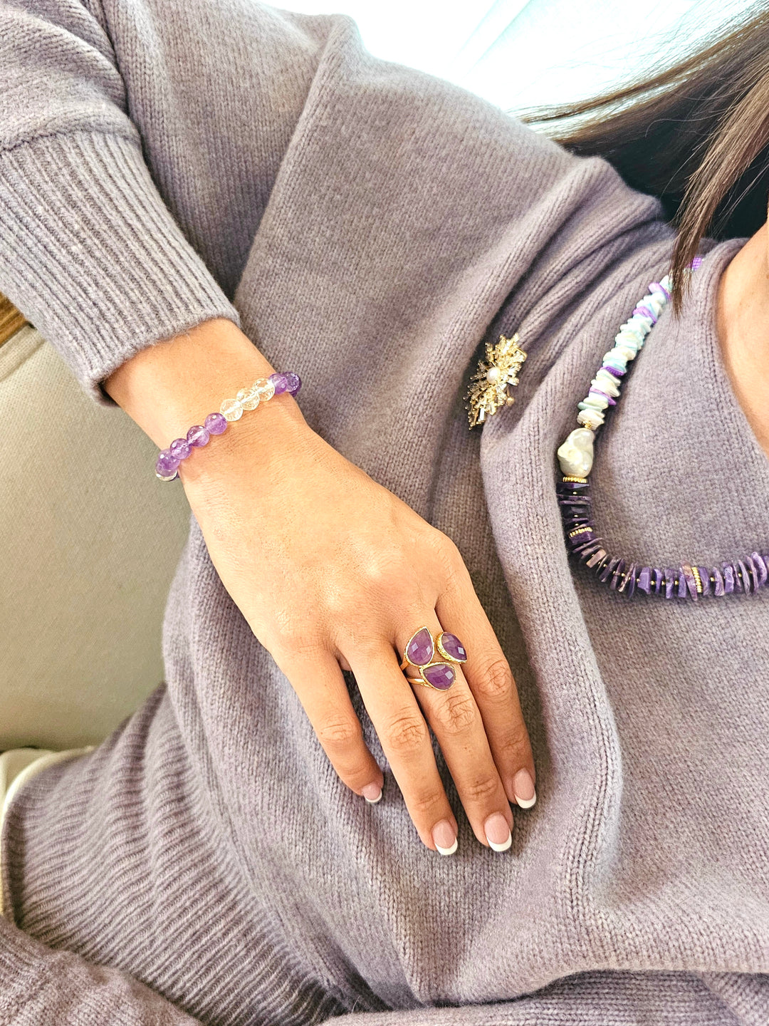Amethyst With White Quartz Flexible Bracelet QB012