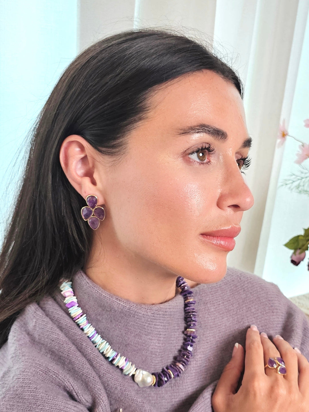Amethyst Statement Earrings QE015