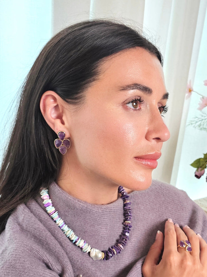 Amethyst Statement Earrings QE015