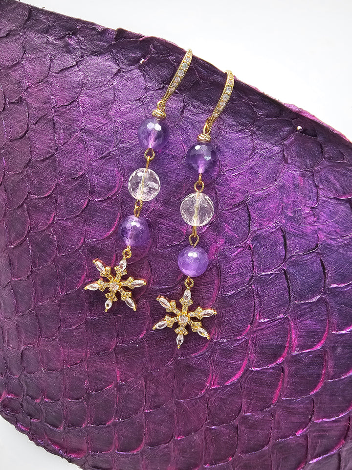 Amethyst And White Quartz With Snowflake Dangle Earrings QE013