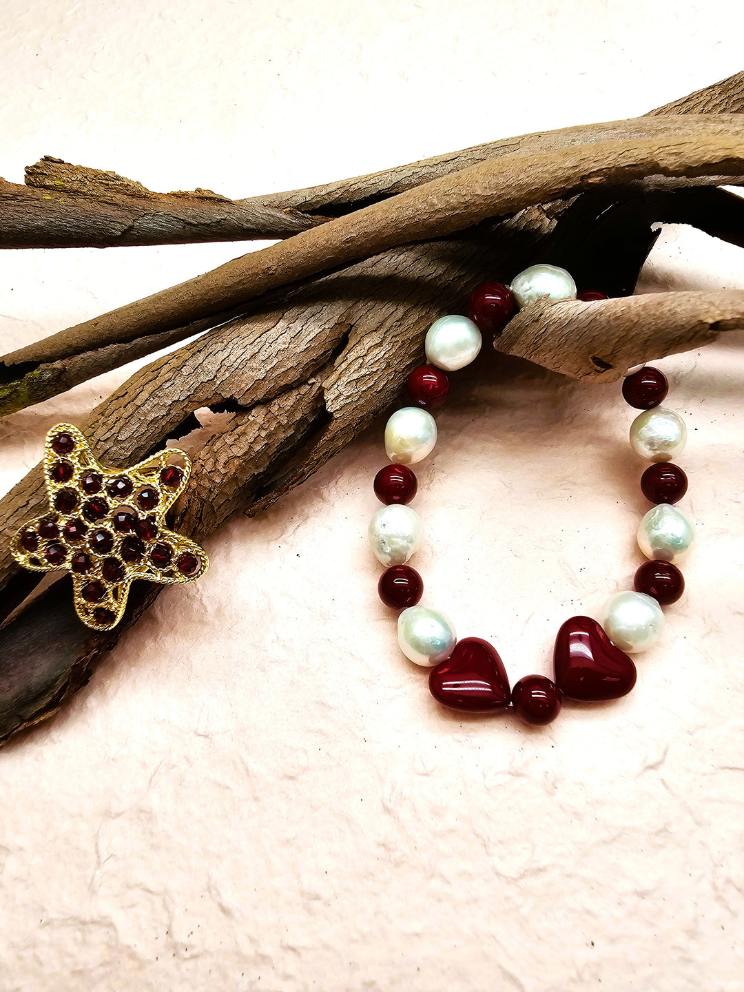 Freshwater Pearl With Red Heart Bowknot Bracelet QB016