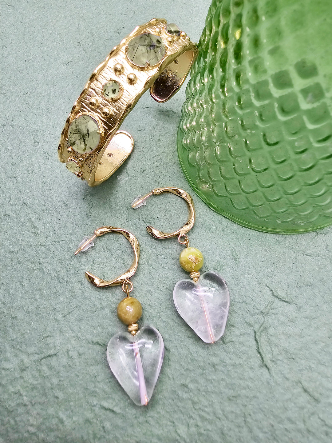 Prehnite Stone Gold Bangle QB003
