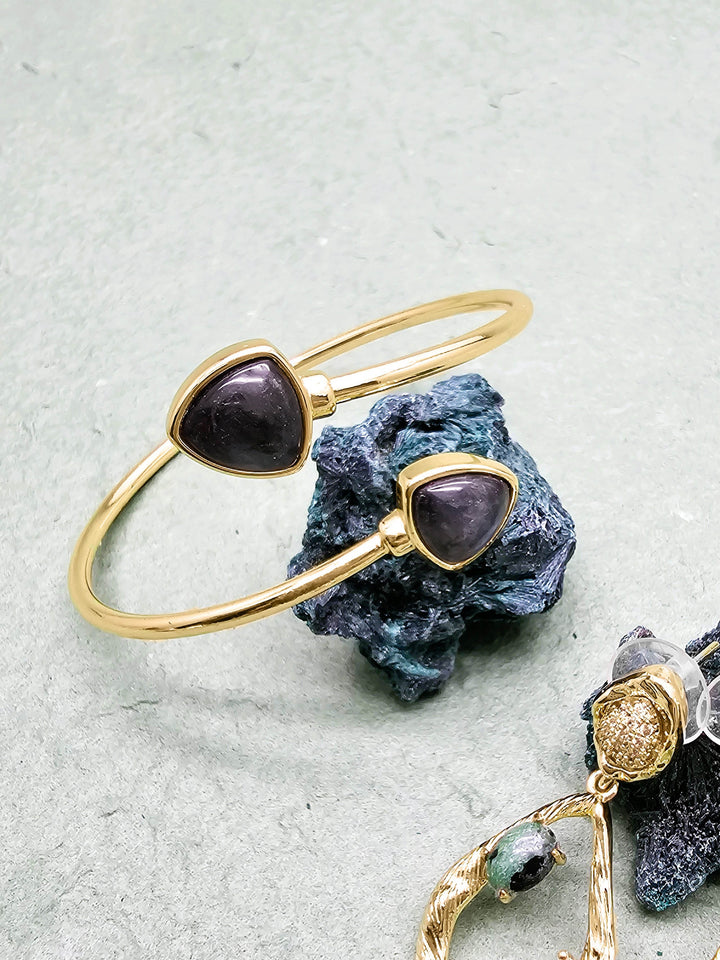 Black Obsidian Stone Minimalist Bangle QB017
