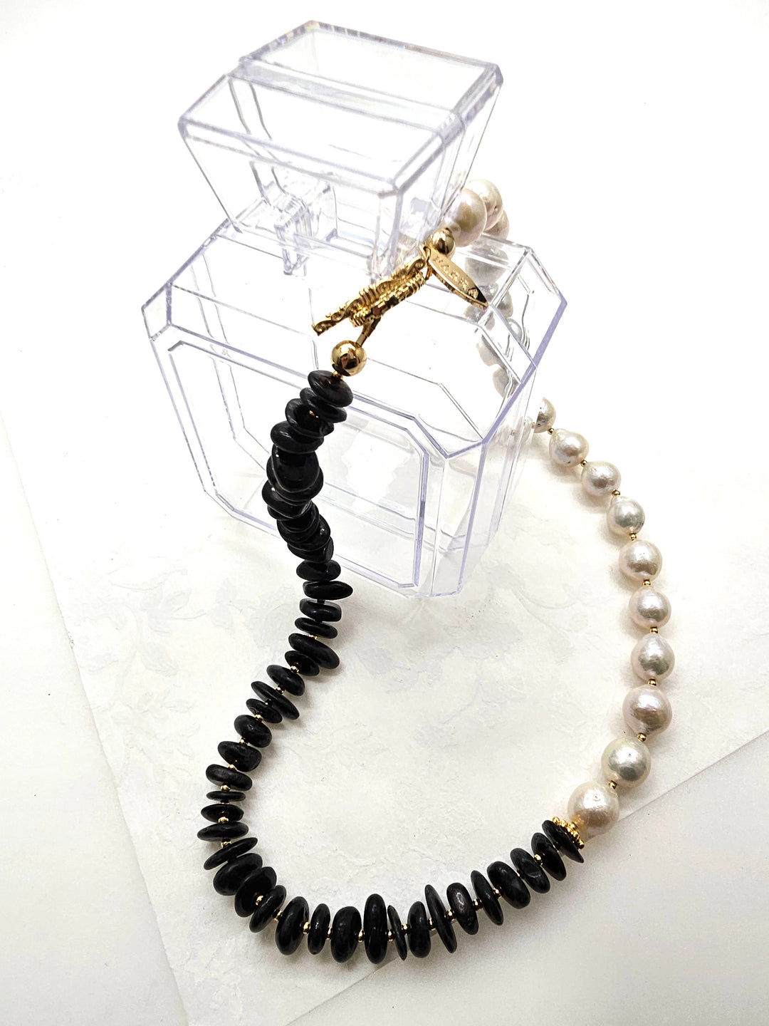 Timeless Black Tourmaline And White Freshwater Pearls Necklace QN039