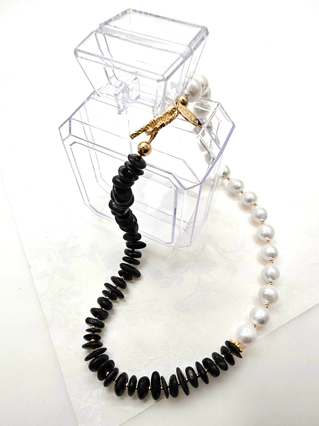 Timeless Black Tourmaline And White Freshwater Pearls Necklace QN039