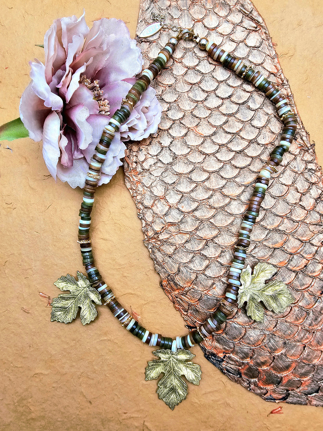 Brown Agate With Maple Leaves Statement Necklace QN007