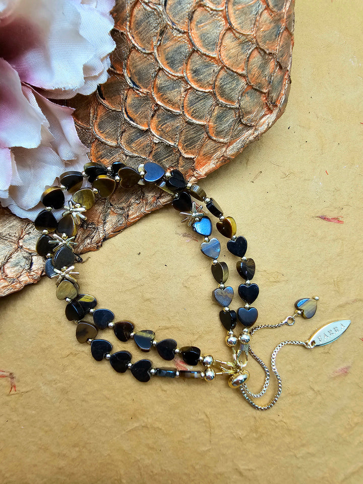 Heart Shaped Tiger-eye Stone Double Layers Bracelet QB002
