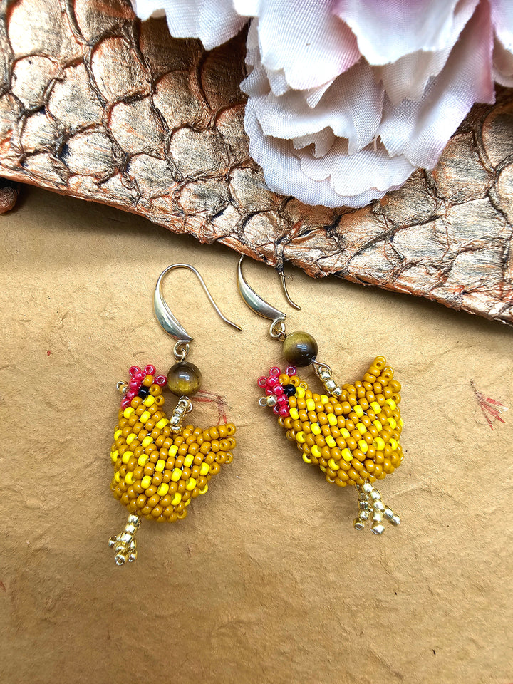 Playful Beaded Chicken Dangle Earrings QE003