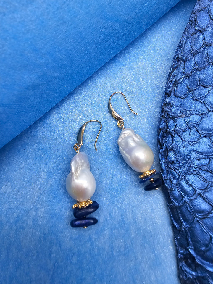 Elegant Baroque Pearl With Blue Kyanite Earrings QE016