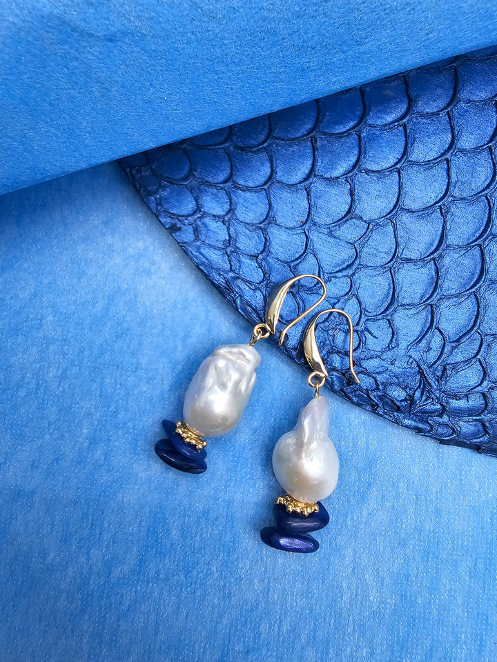 Elegant Baroque Pearl With Blue Kyanite Earrings QE016