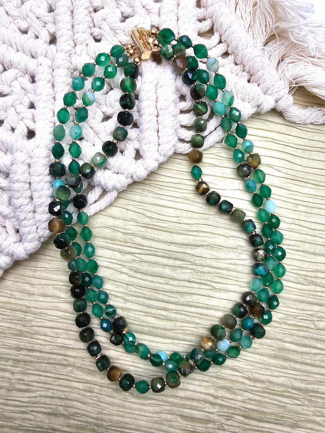 Green Agate With Tiger-eye Multi-layers Necklace QN020