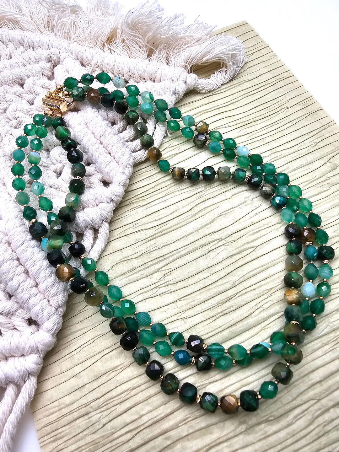 Green Agate With Tiger-eye Multi-layers Necklace QN020
