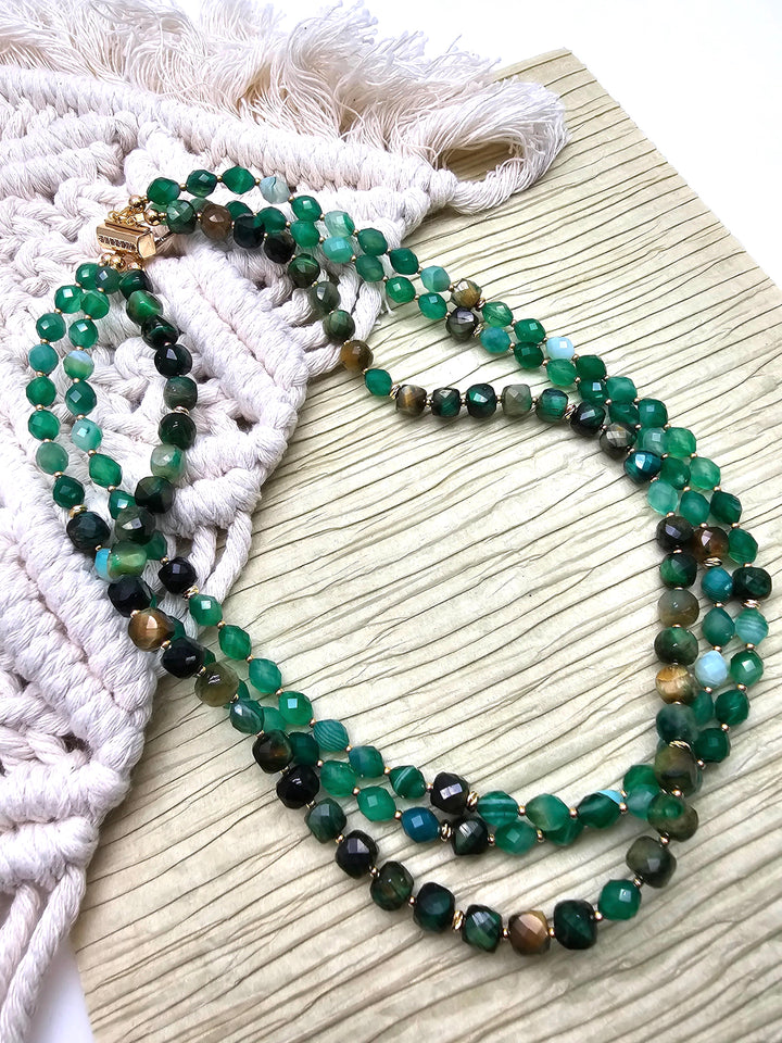 Green Agate With Tiger-eye Multi-layers Necklace QN020
