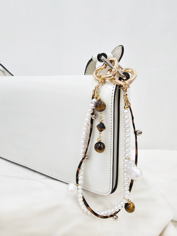 Freshwater Pearl and Tiger-Eye Dangle Bag Charm BC001
