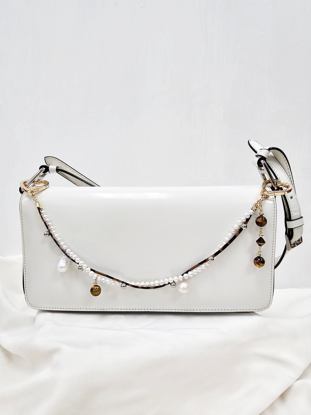Freshwater Pearl and Tiger-Eye Dangle Bag Charm BC001