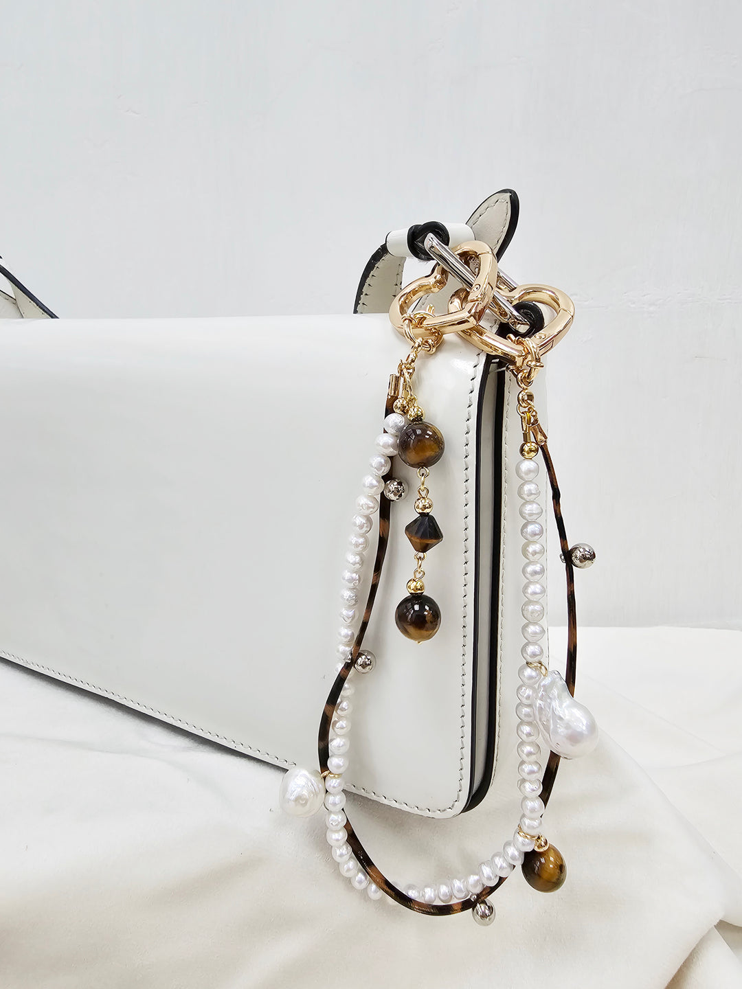 Freshwater Pearl and Tiger-Eye Dangle Bag Charm BC001
