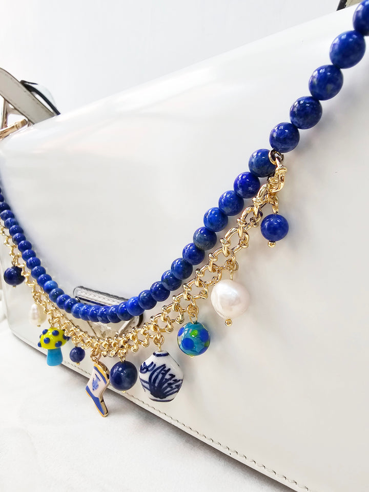 Lapis With Mushroom And Boots Double Layers Chain Bag Charm BC007