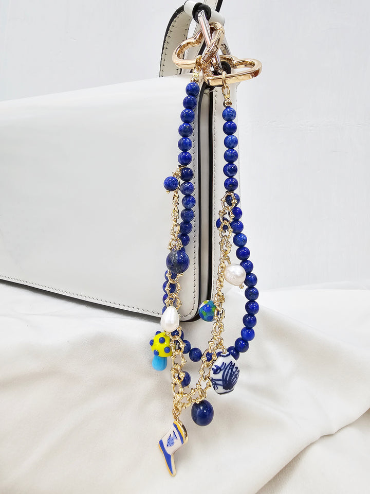 Lapis With Mushroom And Boots Double Layers Chain Bag Charm BC007