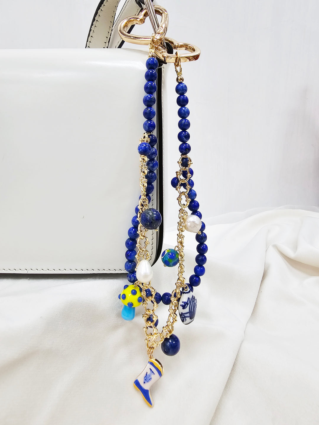 Lapis With Mushroom And Boots Double Layers Chain Bag Charm BC007