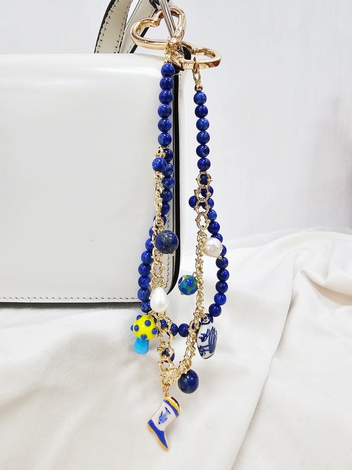 Lapis With Mushroom And Boots Double Layers Chain Bag Charm BC007