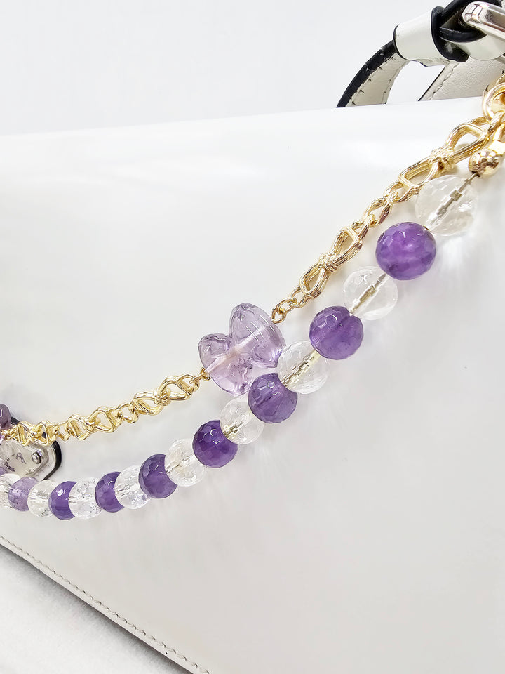 Amethyst And White Quartz With Bowknot Amethyst Double Layers Bag Charm BC010