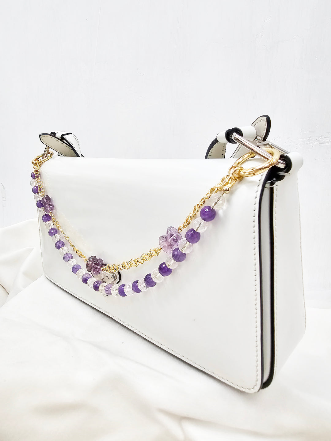Amethyst And White Quartz With Bowknot Amethyst Double Layers Bag Charm BC010