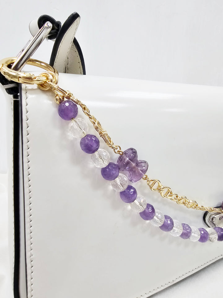 Amethyst And White Quartz With Bowknot Amethyst Double Layers Bag Charm BC010