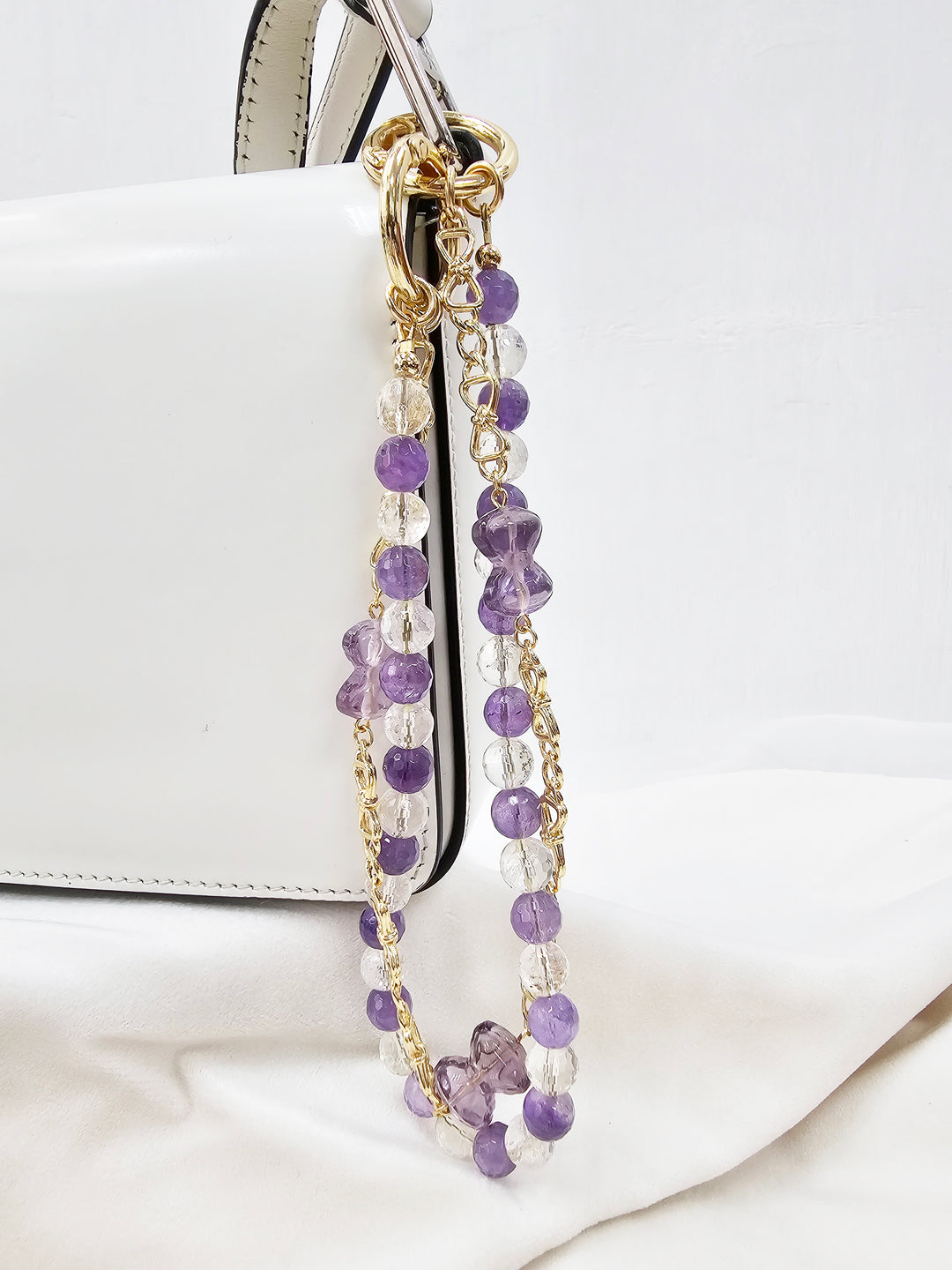 Amethyst And White Quartz With Bowknot Amethyst Double Layers Bag Charm BC010