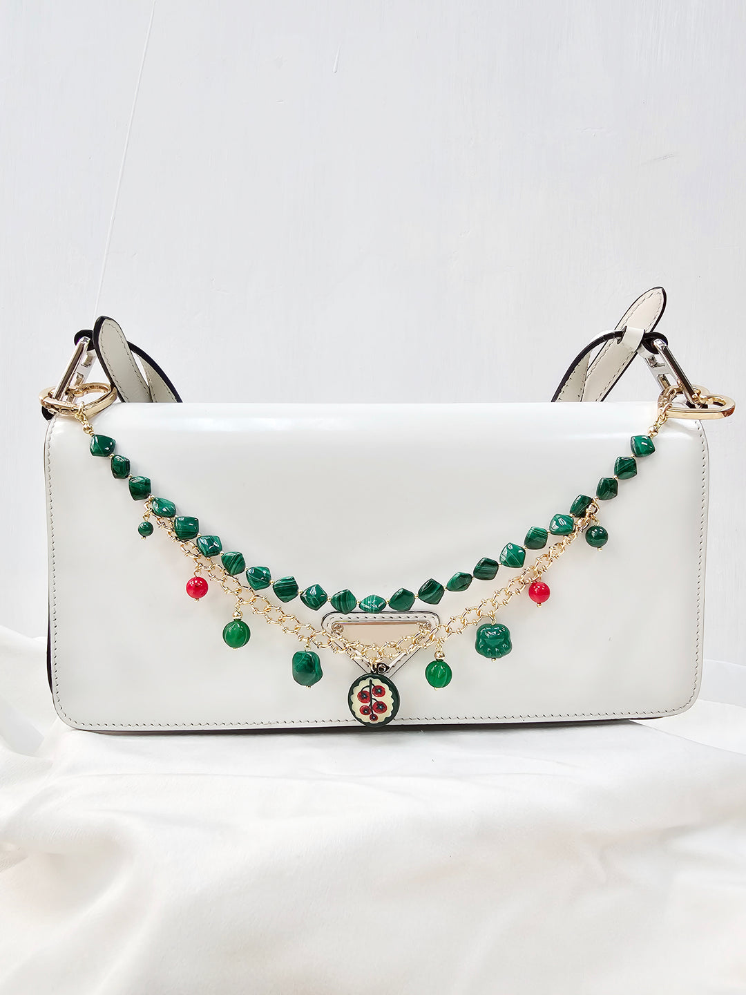 Malachite With Cat Paw Double Layers Bag Charm BC008